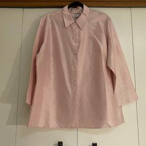 Pink silk button down with jeweled buttons